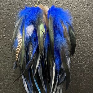 Blue & Black Feather Statement Earrings